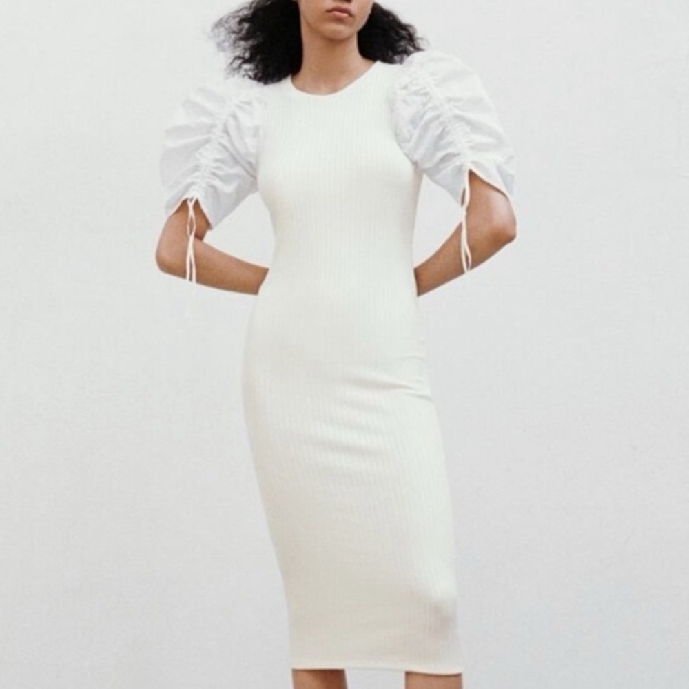 Zara White Ribbed Dress - Picture 5 of 9